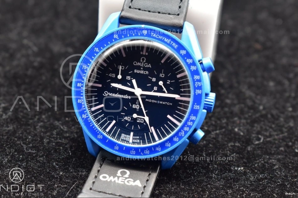 Swatch Neptune Omega on Quartz Moonwatch to Strap x Mission Nylon Bioceramic 0126